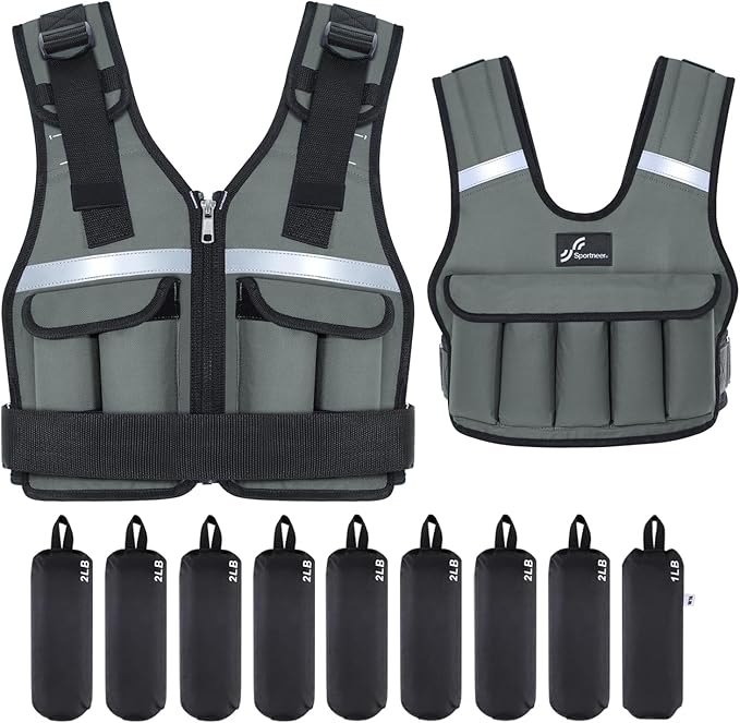 Sportneer Adjustable Weighted Vest Weights: 2-18 lbs/2-40 lbs Washable Weight Vest for Walking 16 In 1 Fast Adjust Rucking Vest for Women and Men Home Gym Running Jogging Strength Training Vests