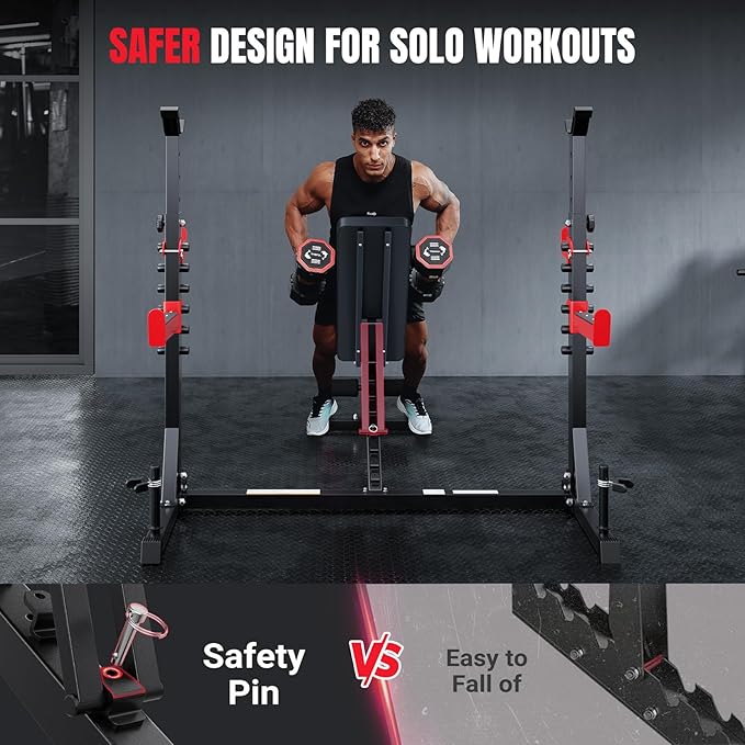 YOLEO 1980LBS Adjustable Weight Bench Set, 47.44" Wide Grip, Workout Bench with Squat Rack, Leg Extension, Preacher Curl, Bench Press with Safety Bar Catches, Weight Benches for Home Gym