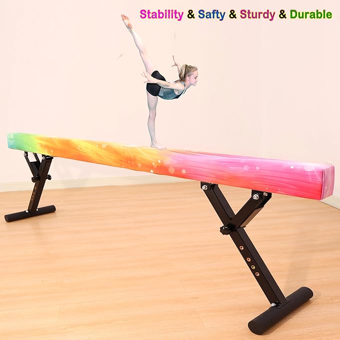 MARFULA Adjustable Balance Beam 8 ft Gymnastic Beam Adjustable Height for Kids and Teenage of All Gymnastic Levels, Gymnastic Training Beam Gymnastic Equipment for Athlete Home and Gym Club Use