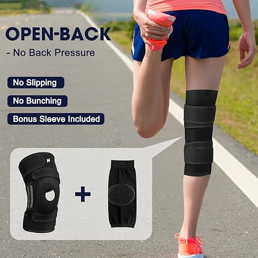 NEENCA ELITE Knee Brace for Men & Women - Open-Back Knee Support with Side Stabilizers & Patella Support for Meniscus Tear, Arthritis Pain, Injury Recovery, Running, Sports (Black, Medium)