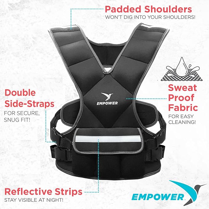 Empower Weighted Walking Vest for Women with Reflective Strips – Fixed 8lbs, Adjustable 4-10lbs (4 in1) or Adjustable10-16lbs (4 in 1), Strengthen Muscles, Boost Bone Health, and Burn More Calories for Workout