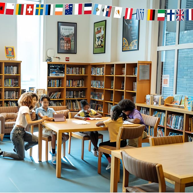 Flags Banner for World Cup 2026 Decorations, Flag Bunting for Olympic Decorations, 50 Countries Bunting Flags, 50 ft/15 m, International Flag for School, Office, Home, Stadium Decor (50)