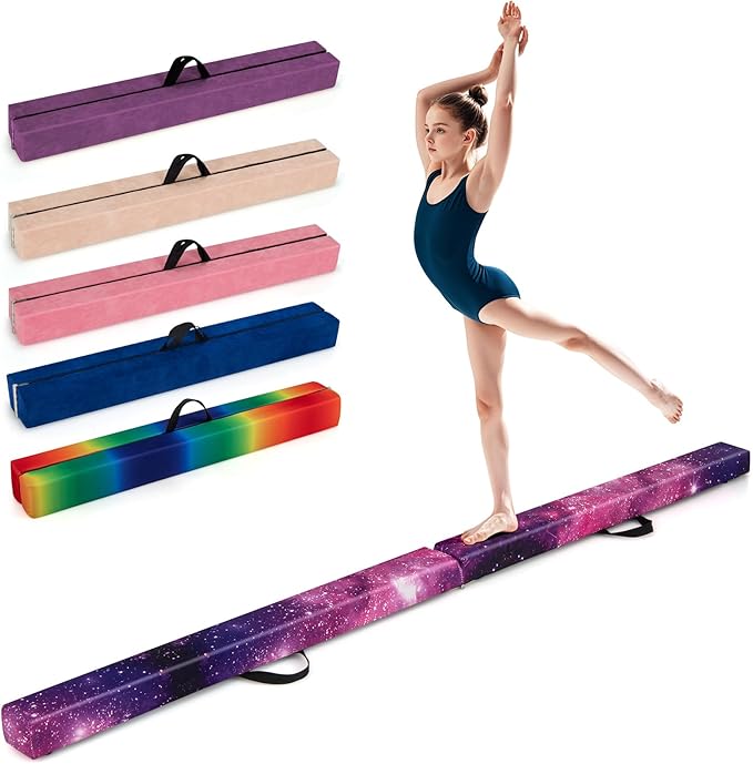 Giantex 7FT/8FT/9FT Balance Beam, Folding Gymnastics Beam w/Carry Handles, Floor Foam Gymnastics Equipment for Kids, Non Slip Rubber Base for Exercise, Practice & Professional Home Training