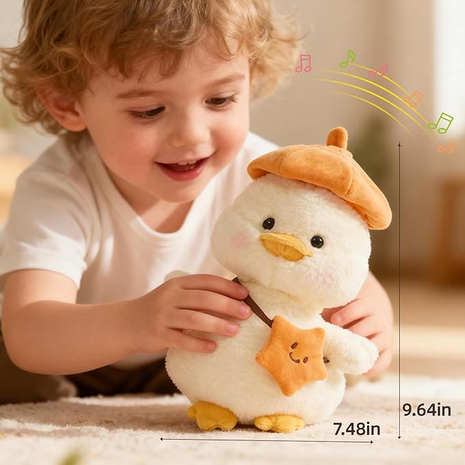 Plush Interactive Talking Duck Toy for Baby Toddler, Toys Boys Girls Gifts Singing Mimicking Recording Repeating What You Say,Head Sway Duck with 8 English Songs for Toddlers 1-3 Years Old, White