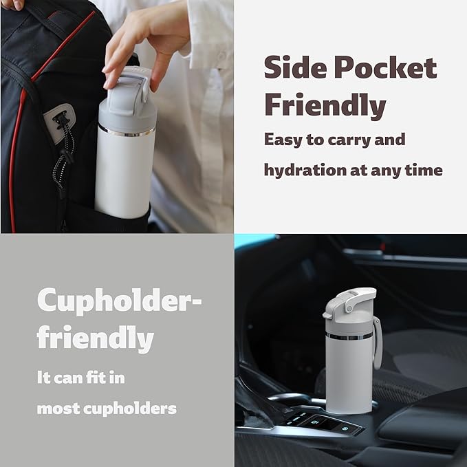 OISIZ Insulated Water Bottle 24 oz with 2 in 1 Spout and Straw Lid,One Click Safety Lock,100% Leakproof,Keep Cold 24H,Vacuum Stainless Steel Water Bottle for School,Travel and Sports,Dishwasher Safe
