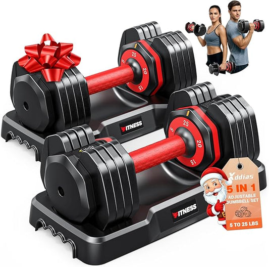 XDDIAS Adjustable Dumbbell Set of 2, 25/55/80LB Dumbbell Set-Fast Adjust Weights Set, 5/10/16 in 1 Free Weights Dumbbells Set with Anti-Slip Metal Handle, Compact Size for Men/Women Home Gym Equipment