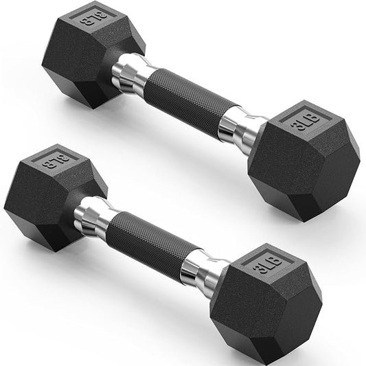 PAPABABE Hex Dumbbell Set with Rubber Grip 2.5-125lb, Odorless Rubber Coated Weight Fixed Dumbbells Set of 2, Weights for Women at Home, Hand Weights for Home Gym & Strength Training,Pesas Para Ejercicios