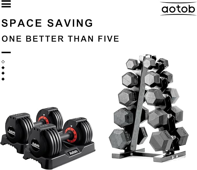 AOTOB 25/55 LBS Adjustable Dumbbell Set, Anti-Slip Fast Adjusting with Turning Handle, Adjustment for Men and Women, Weights Pair for Compact Home Gym Exercise Strength