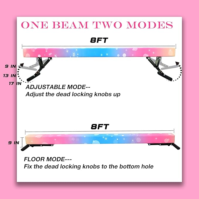 Adjustable Balance Beam for Kids, 8FT Gymnastics Beam with Anti-Slip Legs, High and Low Floor Beam for All Gymnastics Levels, Professional Gymnastic Equipment for Home, Gym Center