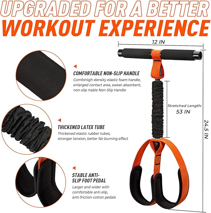 Upgraded Durable Pedal Resistance Band with Handle, Thickened Latex Tubes and Soft Foam Fabric Foot Pedal, Sit Up Exercise Equipment for Abdomen, Waist, Arm, Core/ABS, Leg, Physical Therapy