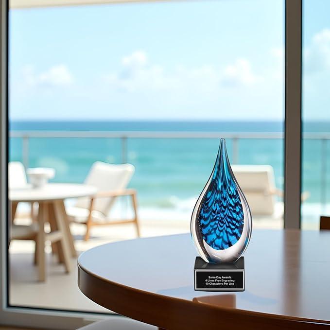Hand-Blown Art Glass Award – Custom Engraved Elegant Award for Corporate, Sports Retirement Volunteer Recognition Leadership Personal Milestones Employee Gifts