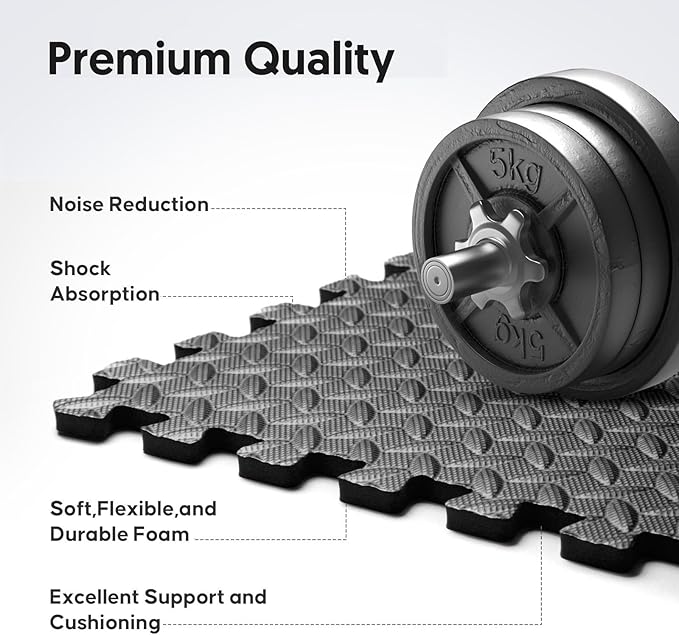 Home Gym Mat, Puzzle Exercise Mat, EVA Interlocking Foam Floor Tiles for Home Workout Equipment and Kids' Play Areas - Black, 24 in x 24 in x ½ in - 24 Tiles (Black, 24 Pack, 96 SQ FT)