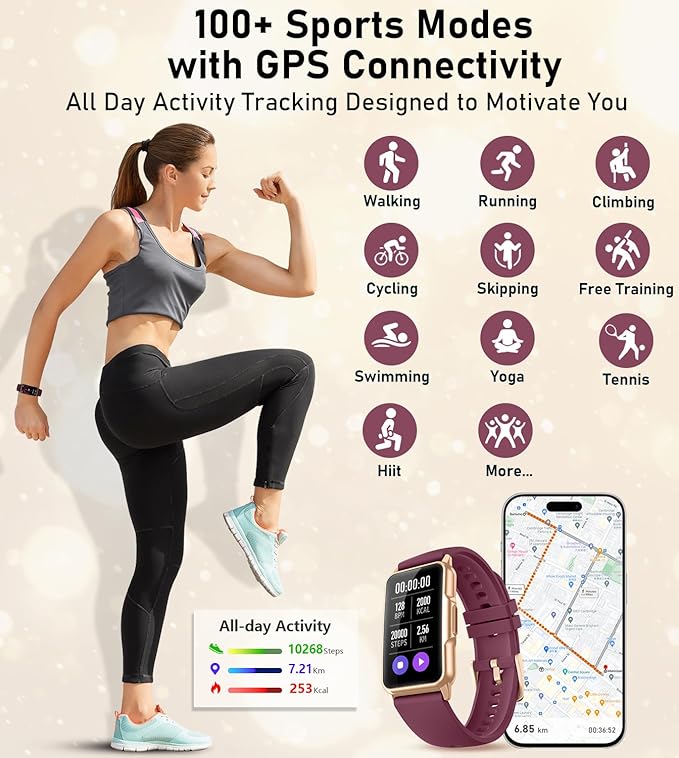 Smart Watch Health Fitness Tracker with 24/7 Heart Rate, Blood Oxygen Blood Pressure Sleep Monitor, 115 Sports Modes, Step Calorie Counter Pedometer IP68 Waterproof for Android and iPhone Women Men