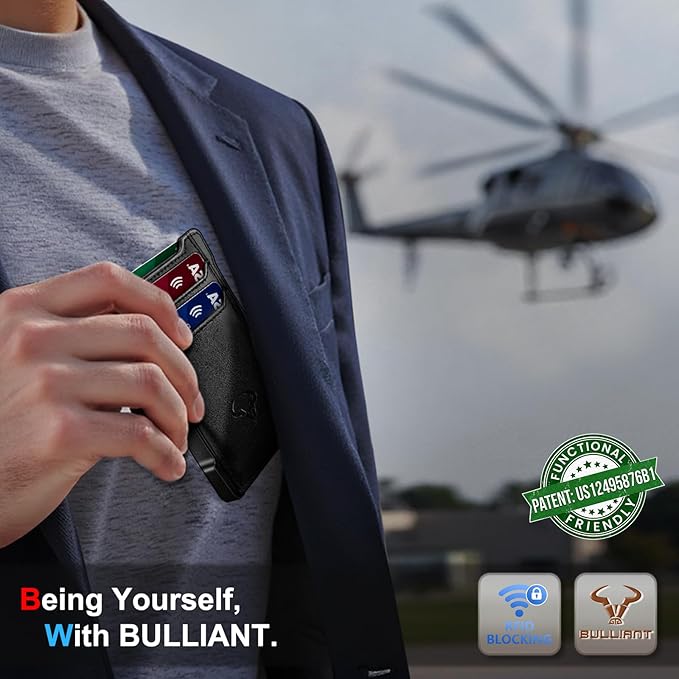 BULLIANT Men Wallet-Slim Money Clip Wallet Metal Card Case With Pop up Access 9 Cards RFID Blocking Pocket Fit
