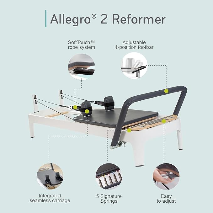 Balanced Body Allegro 2 Pilates Reformer, Pilates Exercise Equipment, Workout Equipment for Home or Studio