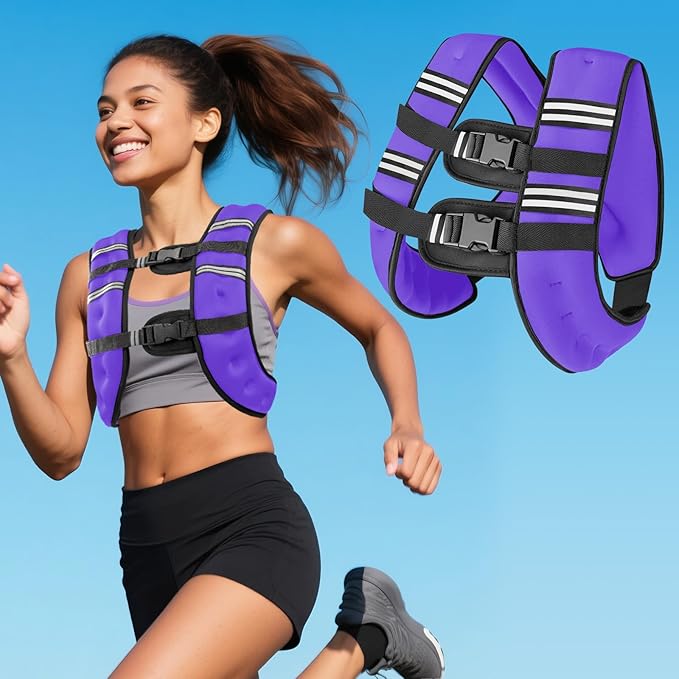 Zikopomi Weighted Vest Woman Man, 6lb/8lb/12lb/16lb/20lb/25lb/30lb Weight Vest with Reflective Stripes for Workout, Strength Training, Running, Fitness, Muscle Building, Weight Loss, Rucking Vest