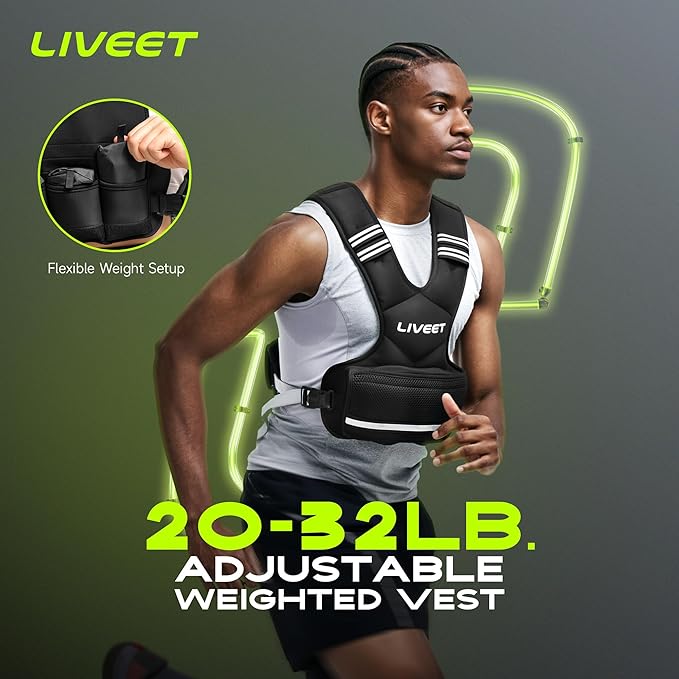 Adjustable Weighted Vest for Women Men, 4-10lb 11-20lb 20-32lb Weight Vest with 6 Ironsand Bags, Running Vest with Reflective Strips Adjustable Buckle Straps for Walking Strength Training