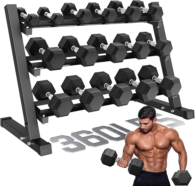 Dumbbell Sets with Rack, Rubber Hex Dumbbells, 160/220/280/360/450/550LBS, Hand Weights with Chrome Handle for Strength Training