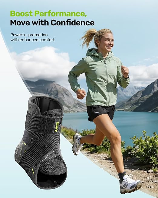 Quick Lace Up Ankle Brace with 2 Metal Support Stays, Breathable Stabilizer for Sprained Ankle, Slim Fit Ankle Support for Men & Women, Sports, Running, Basketball (Green, L)