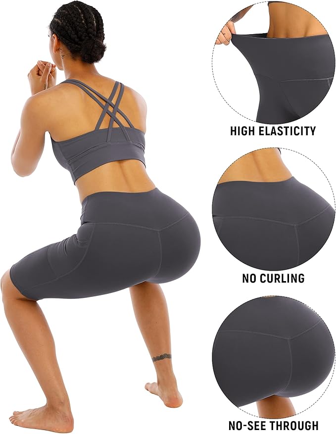 WHOUARE 4 Pack Biker Yoga Shorts with Pockets for Women,High Waisted Athletic Running Workout Gym Shorts Tummy Control