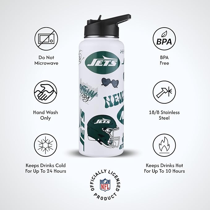 The Memory Company Officially Licensed NFL 34oz Water Bottle - Premium Stainless Steel Double-Wall Insulated, Leakproof Design