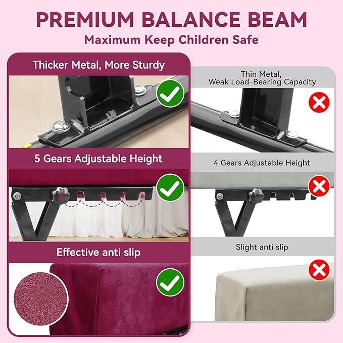 FBSPORT 8ft Adjustable Balance Beam: High and Low Floor Beam Gymnastics Equipment for Kids/Adults,Gymnastics Beam for Training,Practice, Physical Therapy and Professional Home Training with Legs