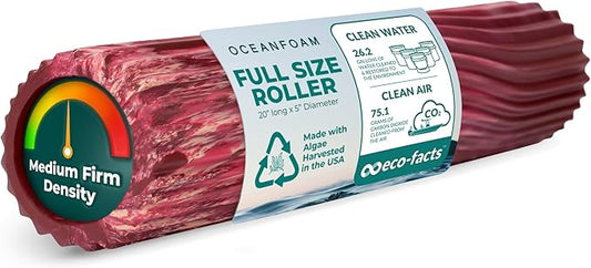 Oceanfoam Tidal Roller - Maroon, Blush & Hot Pink Marbled - Muscle Massage Foam Roller for Back Pain & Stretching - Firm & Ergonomic Wide Wave Textured - Yoga & Athletics - Full Size, 20" x 5"