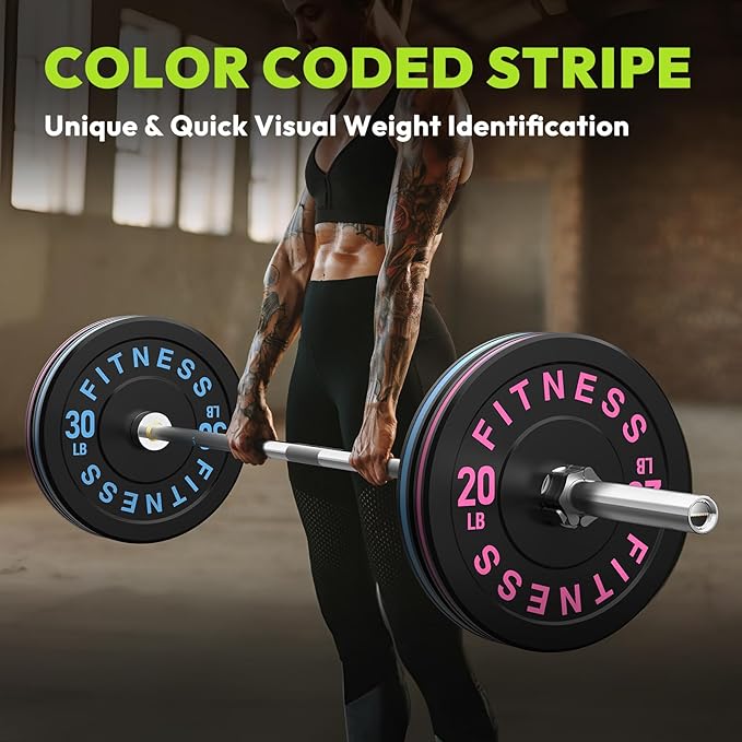 2-Inch Weight Plates High Bounce, Olympic Bumper Plate Set 45/100/160/190/260/300lb, Colored Weight Plates Set for Home Gym, Barbell Weights Rubber Strength Training Plate for Weight Lifting