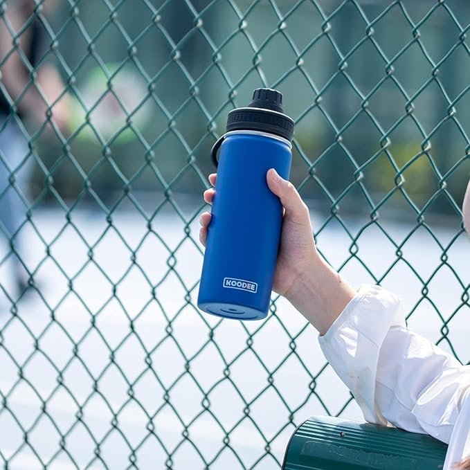 koodee Insulated Water Bottle, 18 oz Stainless Steel Double Wall Vacuum Wide Mouth Sport Bottle with Leakproof Spout Lid (Navy)