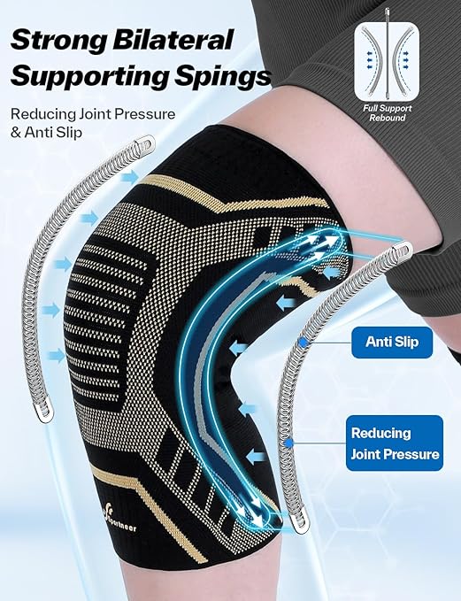 Sportneer Knee Brace with Dual Side Stabilizers – Maximum Support Compression Knee Sleeve for Men & Women, Anti-Slip Knee Support for Running, Workout, Arthritis, ACL & Pain Relief (Black-Copper, X-Large(19"-22"))