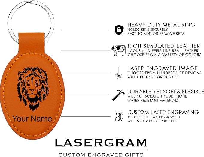 LaserGram Oval Keychain, Baseball Ball, Personalized Engraving Included (Orange)
