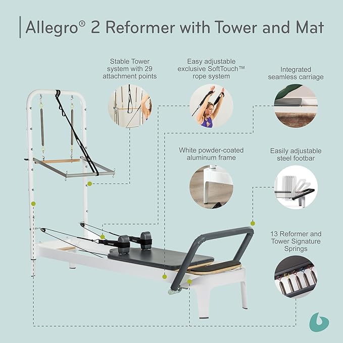 Balanced Body Allegro 2 Pilates Reformer, Pilates Exercise Equipment, Workout Equipment for Home or Studio