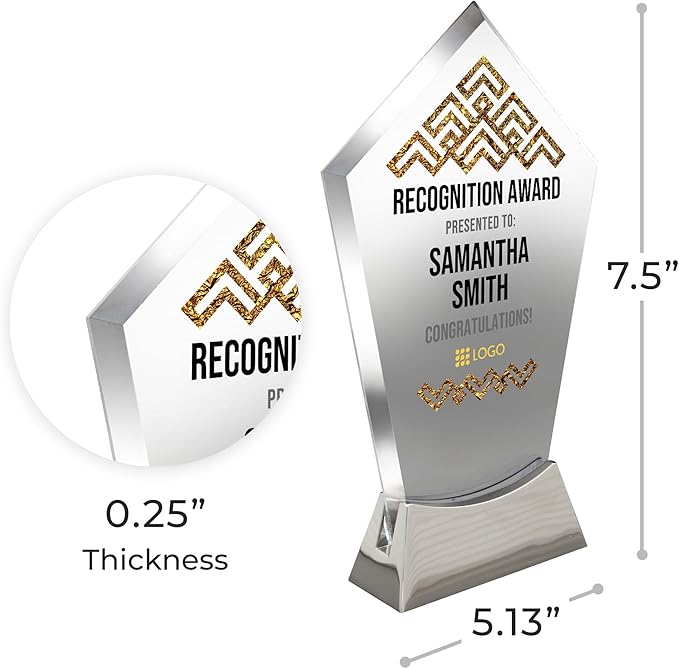 7 1/2" Personalized Glass Plaque for Awards and Trophies Custom Award for Employee of the Month, Retirement, Leadership and Appreciation Gift J Awards (D2)