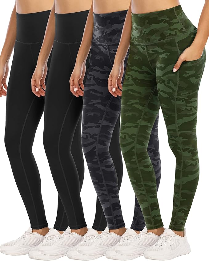 4 Pack Leggings with Pockets for Women,High Waist Tummy Control Workout Yoga Pants