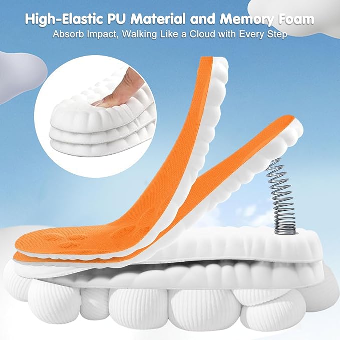 4D Cloud Insoles for Men Women, Cloud Soles Memory Foam Insoles, Massage Cushion Insoles for Foot & Joint Support, Comfort Breathable - 2 Pairs (Green, Men 9-10/ Women 11-12)