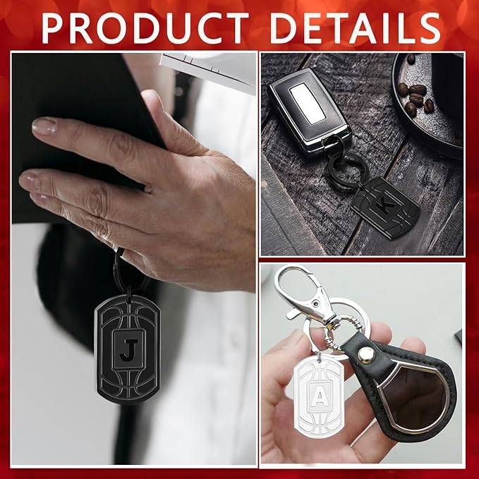 Stocking Stuffers Christmas Gift- Initial Keychain Gifts for Men,Mens Gifts Basketball Keychains for Men Dad