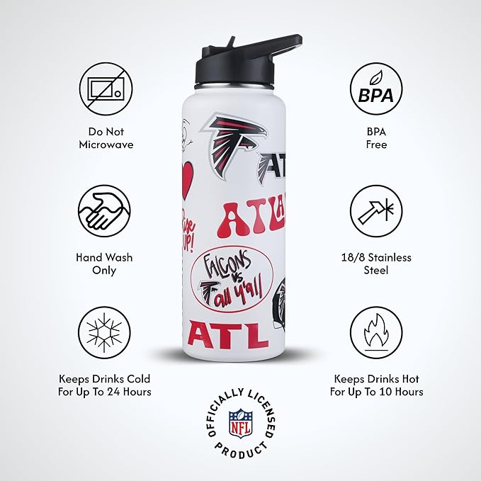 The Memory Company Officially Licensed NFL 34oz Water Bottle - Premium Stainless Steel Double-Wall Insulated, Leakproof Design