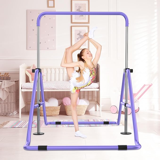 HYD-Parts Gymnastics Bar with Mat, Foldable Gymnastics Horizontal Bar Height Adjustable, Gymnastics Equipment for Kids 3-12 Ages, Children's Gifts