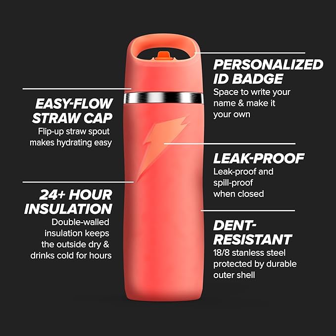 Gatorade 'Overtime' 22oz Stainless Steel Water Bottle, Straw Cap, Yellow