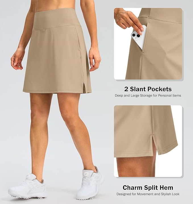 SANTINY 18" Skorts for Women 3 Pockets High Waist Long Athletic Tennis Skirt Golf Skort for Casual Summer Travel