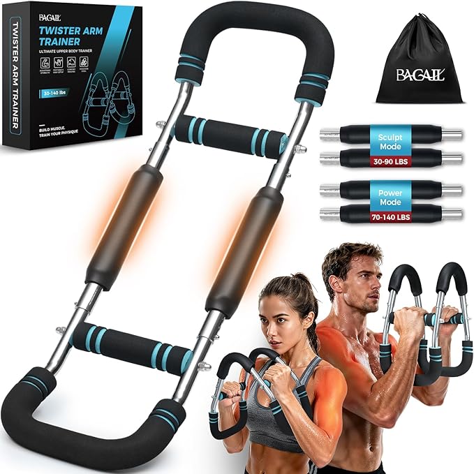 BAGAIL Twister Arm Trainer, 5 or 9 Level Resistance (30-140 lbs) for Chest & Arm Workout, All-in-One Home Gym Strength Training Equipment with Ergonomic Grips & Carry Bag for Men and Women
