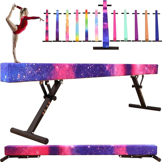 8 Ft Gymnastic Balance Beam with Adjustable Height From7 inch to 22 inch for Kids Children Home Practice, Adjustable Balance Beam with Leg, High and Low Floor Gymnatic Training Beam