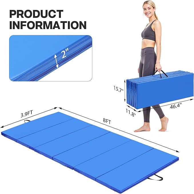 Outdoor Basic 6'x3'x2" Gymnastics Tumbling Mats Folding Panel Thick Gym Exercise Mat for Home