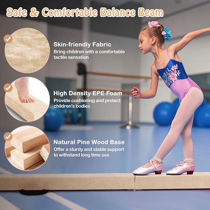 Giantex 7FT/8FT/9FT Balance Beam, Folding Gymnastics Beam w/Carry Handles, Floor Foam Gymnastics Equipment for Kids, Non Slip Rubber Base for Exercise, Practice & Professional Home Training