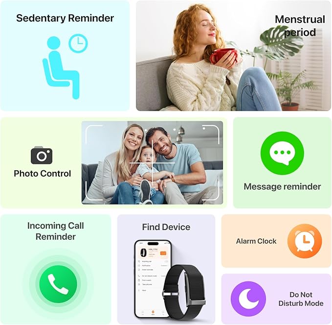 Smart Health Wristband, All-Day Continuous Heart Rate Blood Pressure Stress HRV Monitor, Improve Sleep, Wearable Activity & Fitness Tracker, 120+ Sports Modes, 60-Day Battery, with Free App