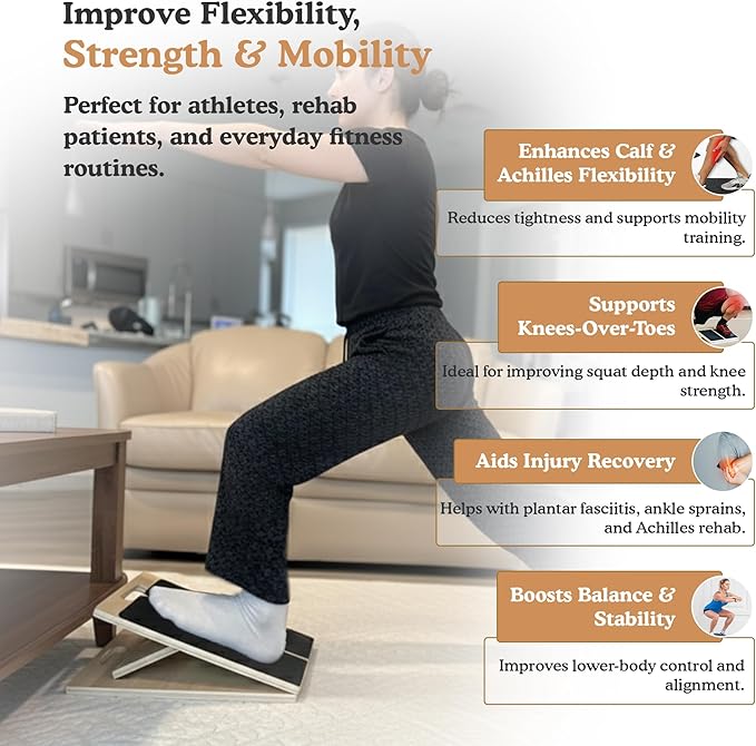 Slant Board for Calf Strecthing, Adjustable Incline Board for Knee and Ankle Heel, Portable Wooden, Calf Stretcher for Physical Therapy Equipment