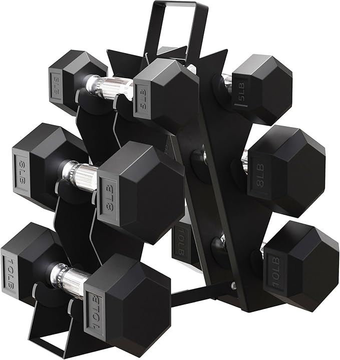 BalanceFrom Premium Rubber Encased Hex Dumbbell Sets, 46LBS Set, 60LBS Set, 100LBS Set