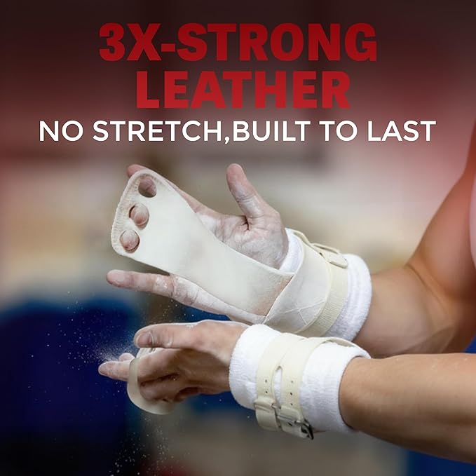 Reisport Protec High Bar Gymnastics Grips for Men - Triple Strength Leather Hand Grips for Gymnastics Bars - Gymnastics Equipment & Accessories for Advanced Gymnasts