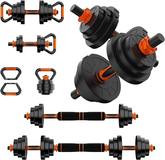 4-in-1 Adjustable Dumbbell Set, 60LBS/70LBS Free Weights Set with Connector, Used as Barbell, Kettlebells, Push-Up Stand, Weight Plate, Exercise & Fitness Dumbbells Home Gym Workout Equipment for Men/Women
