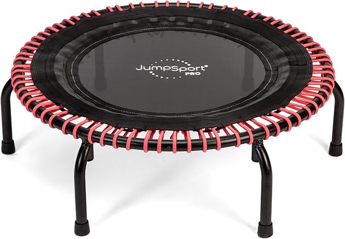 JumpSport 350 PRO Fitness Trampoline, Cardio Workout, No-Tip Arched Legs Home Gym Equipment, Adjustable Bungees & 60 Day Trial Video